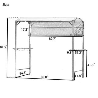 Cesicia 7 ft. x 4.5 ft. Iron Outdoor Patio Double-Tiered Backyard Patio BBQ Grill Gazebo with Side Awning Gray W-GXY-75