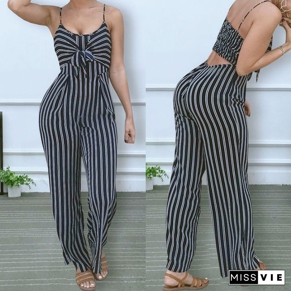 Women's Clubwear Playsuit Bodysuit Party Jumpsuit Romper Chiffon Condole Belt Stripe Wide-legged Long Trousers