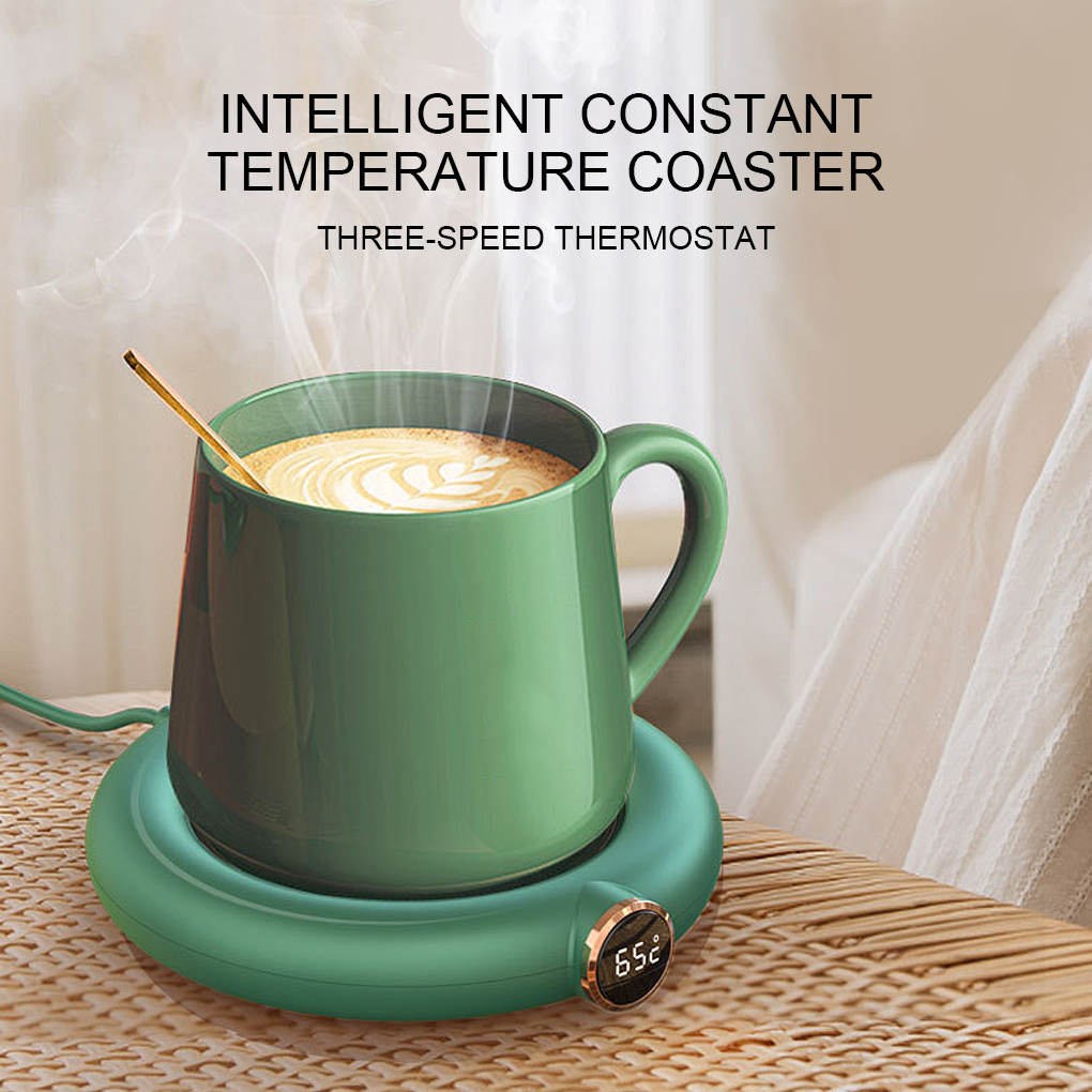 Thermostat 55-75 Degrees Warm Cup Heating Mug with Cover Spoon Heating Milk Coffee Cup Warmer Household