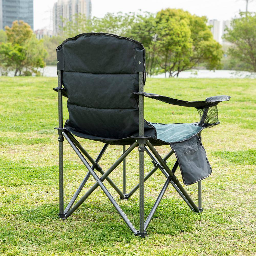 PHI VILLA Oversized Folding Camping Chair With Cooler Bag Thicken Padded Chair Heavy-Duty THD-E01CC402-GN