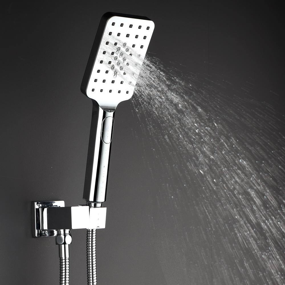 Mondawe Mondawell Square 3-Spray Patterns 12 in. Wall Mount Rain Dual Shower Heads with Handheld and Valve in Chrome MA-D98102CP