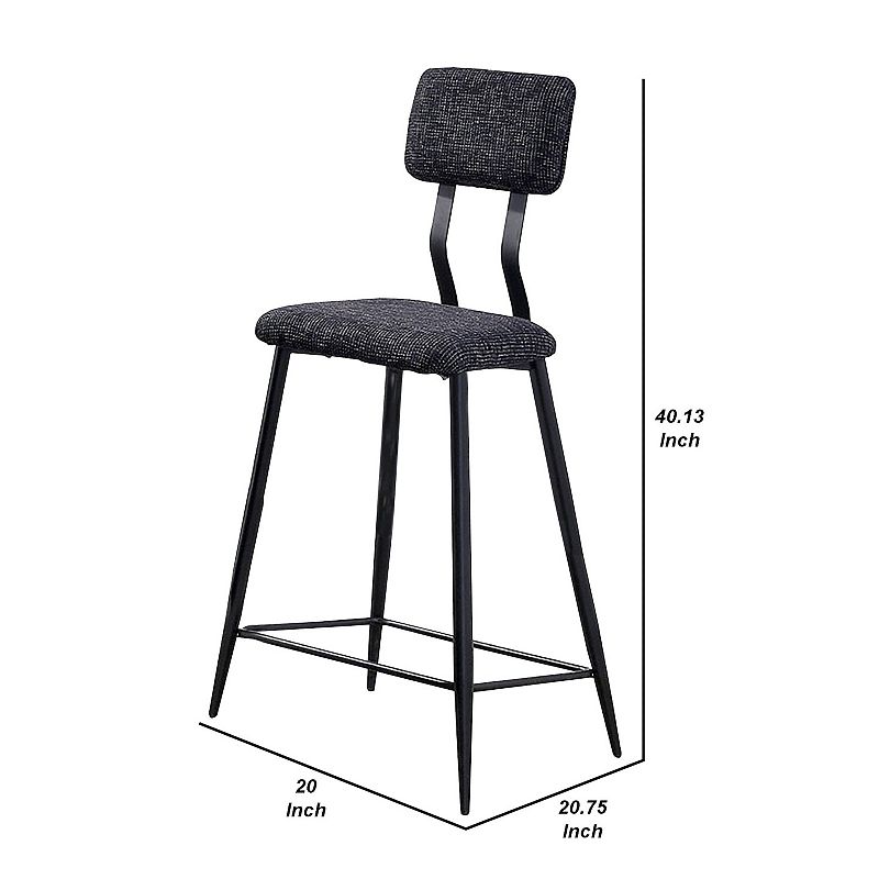 30 Inch Bar Height Chair， Padded Seating， Metal Legs， Black