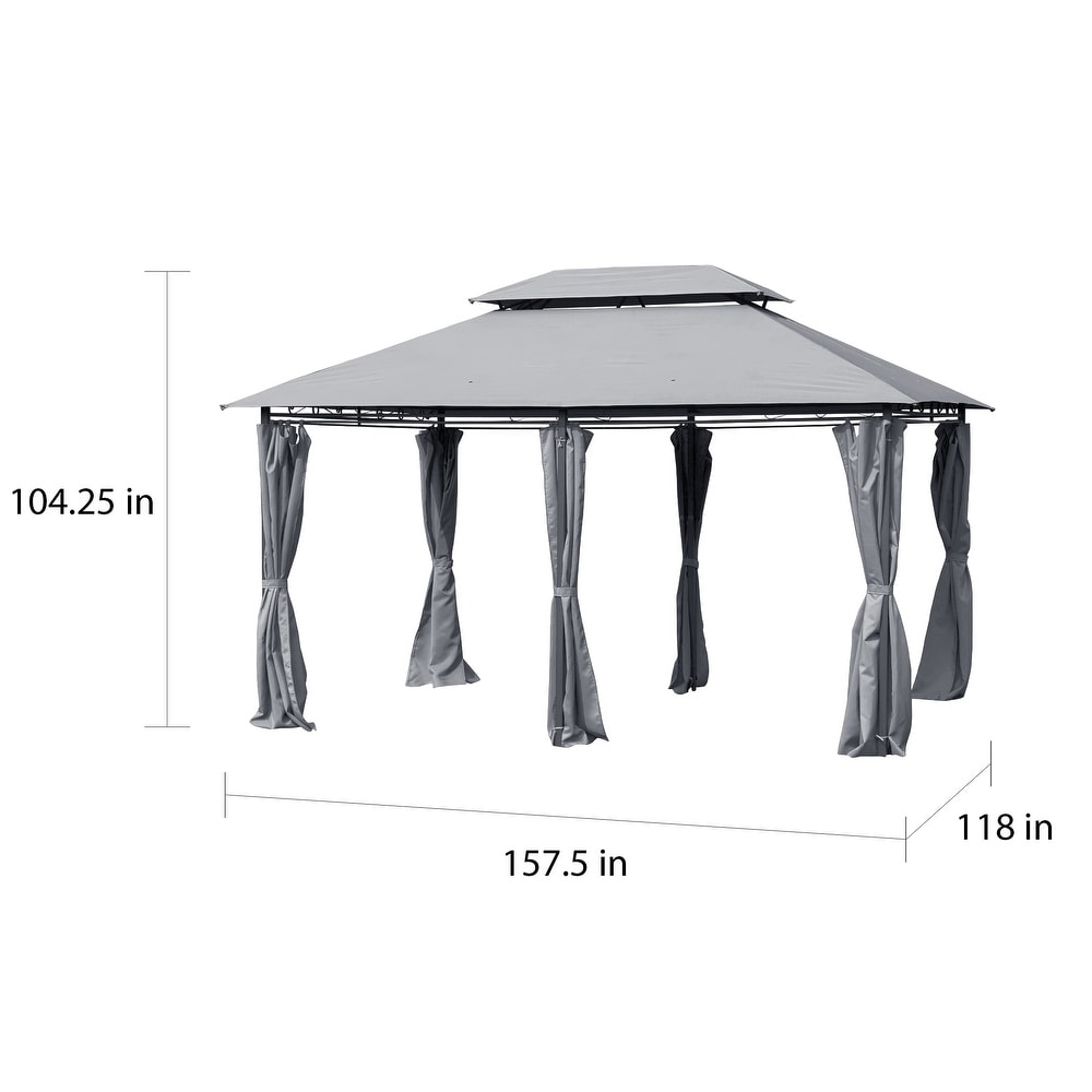 Outsunny 2 tier Grey Outdoor Garden Gazebo with Removable Curtains