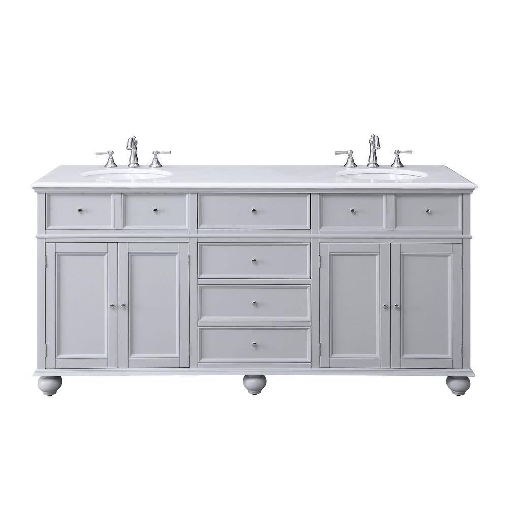 Home Decorators Collection Hampton Harbor 72 in. W x 22 in. D Double Bath Vanity in Dove Grey with Marble Vanity Top in White BF-21712-DG