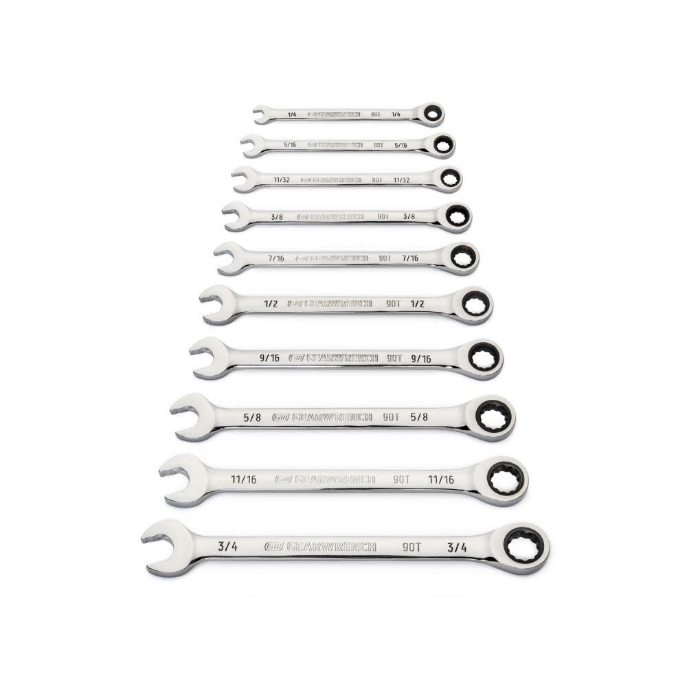 GEARWRENCH 10 Pc. 90T 12 Point SAE Combination Ratcheting Wrench Set 86958 from GEARWRENCH