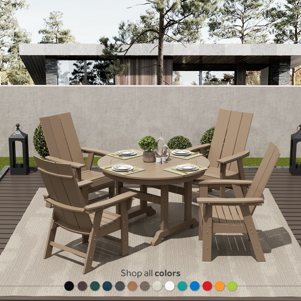 Shoreside 5 Piece Round Poly Eco Friendly  Weather Outdoor Dining Set with Armchairs