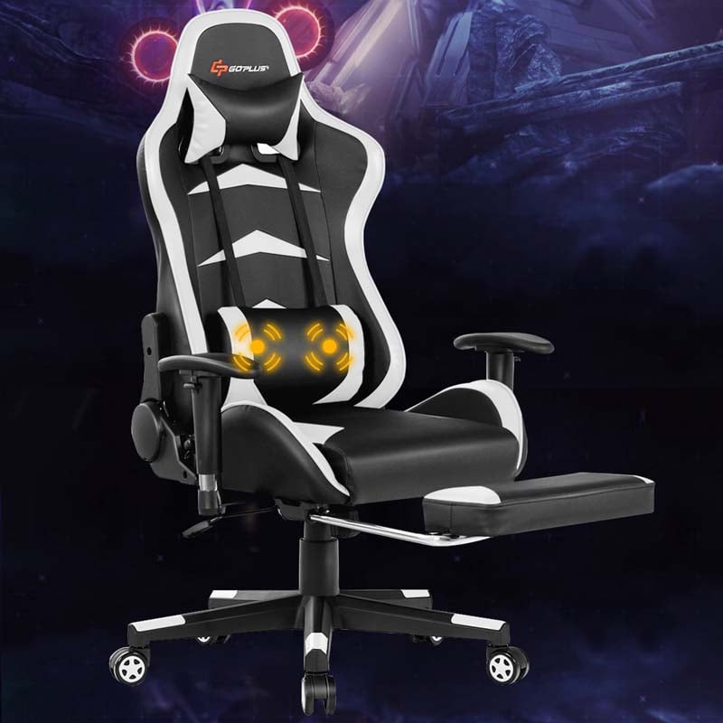 PU Leather Massage Gaming Chair with Footrest, Height Adjustable High Back Ergonomic Gamer Racing Recliner, Swivel PC Game Chair Office Chair