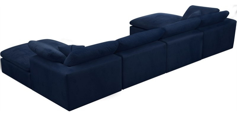 Maklaine Contemporary Navy Velvet Down Filled Overstuffed Modular Sectional Sofa   Contemporary   Sectional Sofas   by Homesquare  Houzz