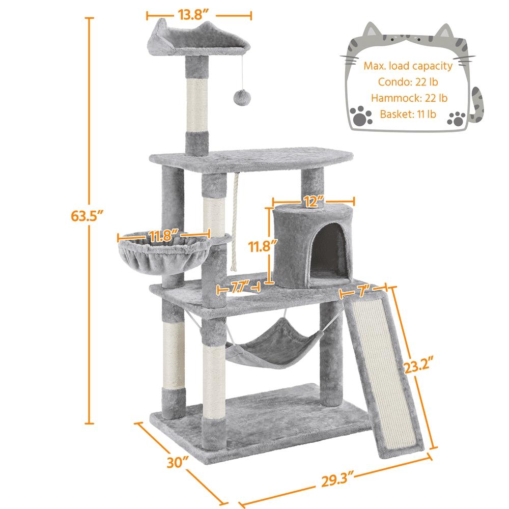 Easyfashion 62  Cat Tree with Condo and Scratching Post Towers Light Gray  Crowdfused