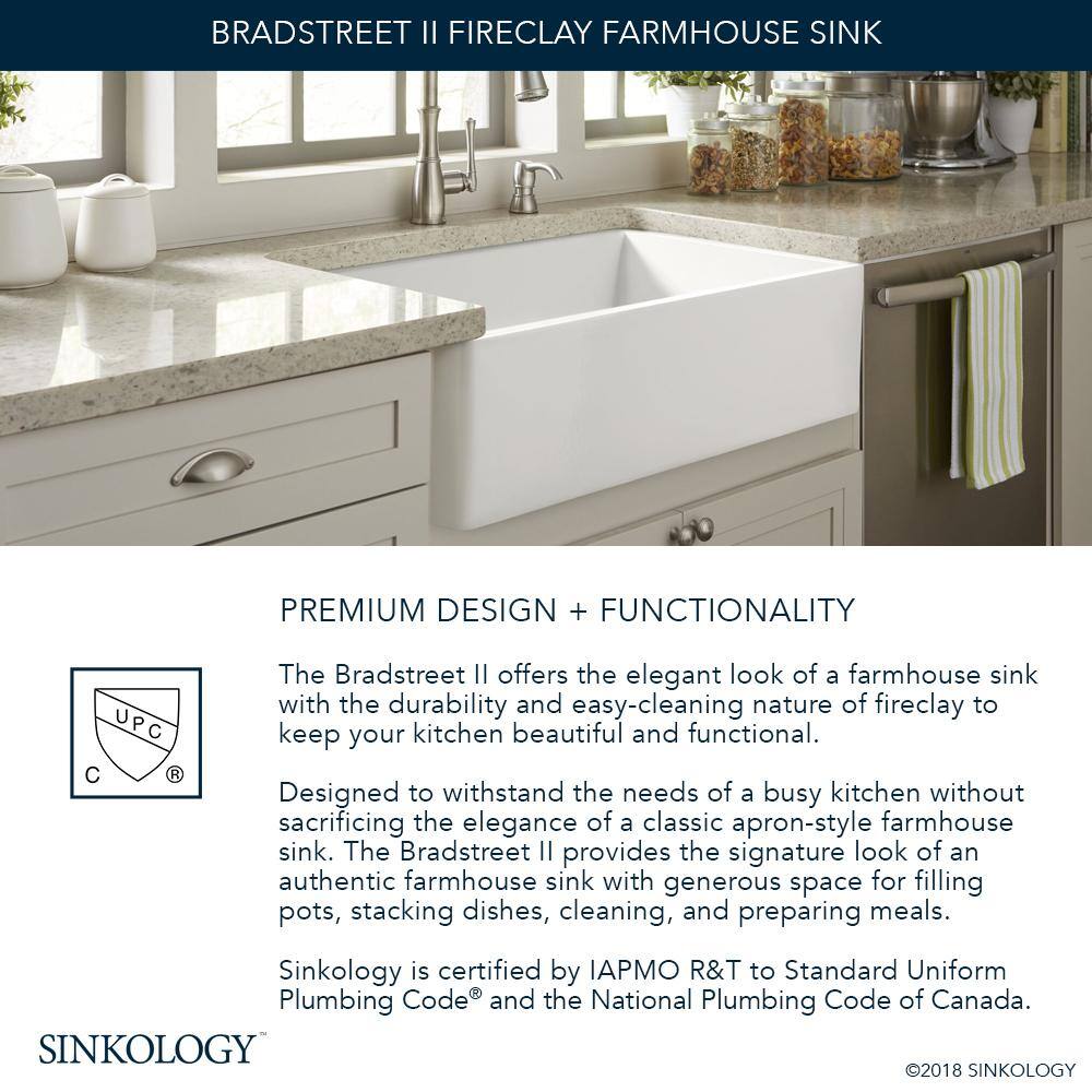 SINKOLOGY Bradstreet II Farmhouse Fireclay 30 in. Single Bowl Kitchen Sink in Crisp White with Disposal Drain SK499-30FC-D