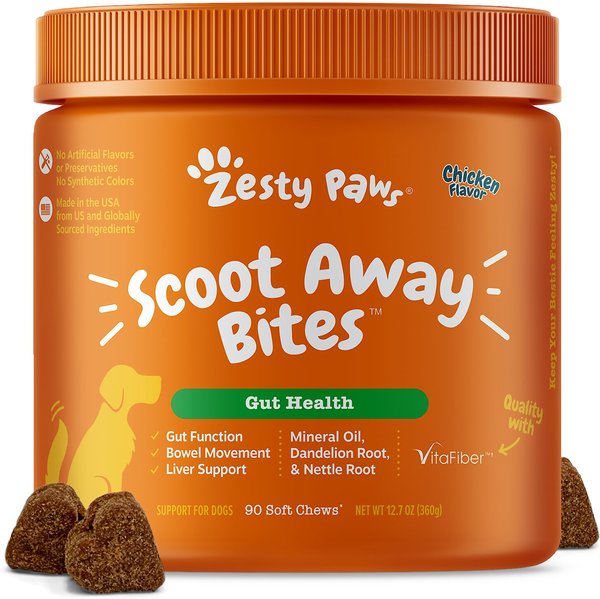 Zesty Paws Scoot Away Bites Chicken Flavored Soft Chews Digestive Supplement for Dogs