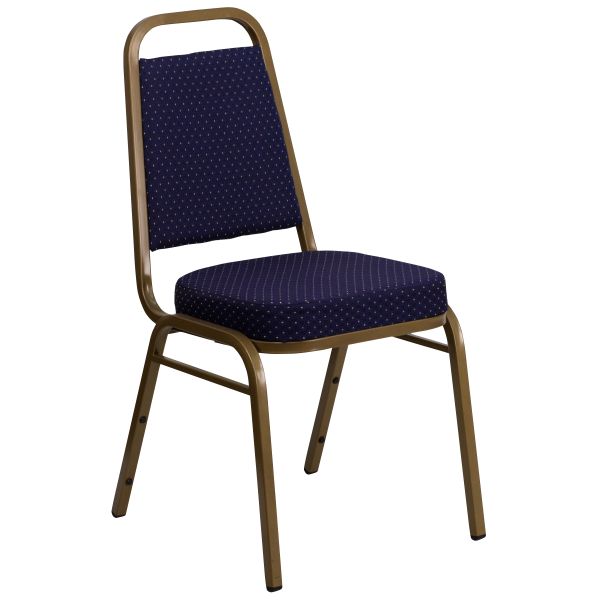 Flash Furniture HERCULES Series Trapezoidal Back Stacking Banquet Chair with Navy Patterned Fabric and 2.5'' Thick Seat - Gold Frame