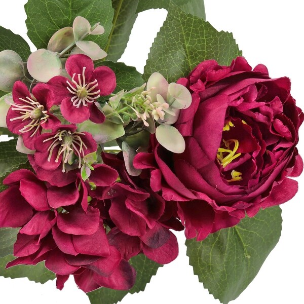 Set of 2 Burgundy Artificial Mixed Peony Hydrangea Blossom Flower Stem Bush Bouquet 17in