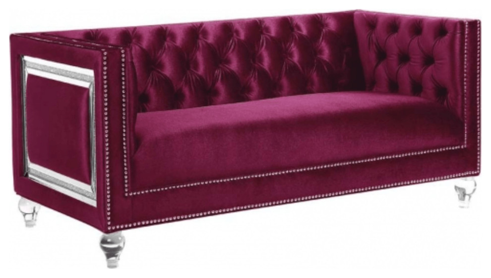 67 quotBurgundy Tufted Velvet Bling and Acrylic Love Seat   Eclectic   Loveseats   by HomeRoots  Houzz