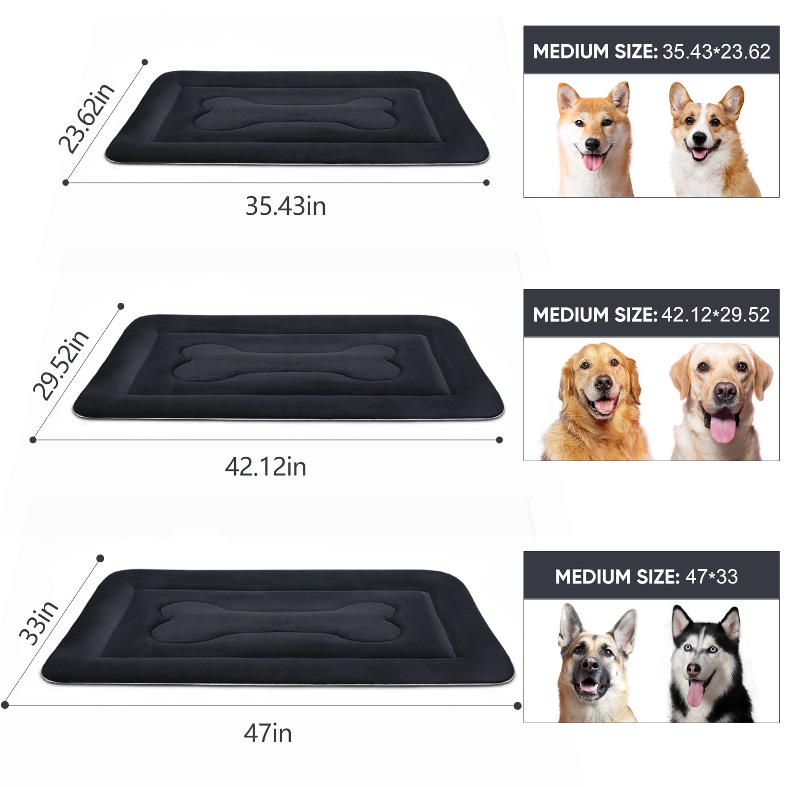 PROCIPE Large Dog Bed Large Crate Mat 47in Anti-Slip Washable Soft Kennel Pads Dark Grey