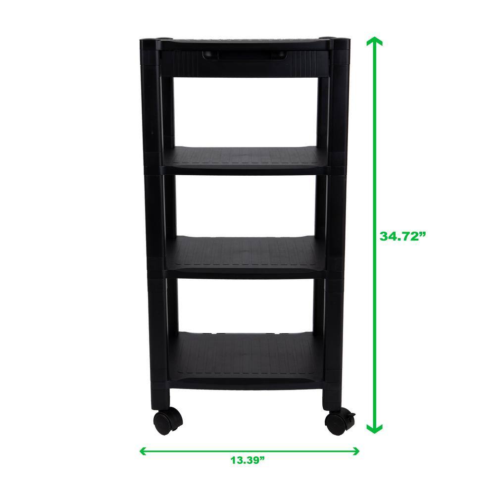 Mind Reader 4-Shelf Plastic Wheeled Printer Cart Organizer in Black PRCARTLG-BLK