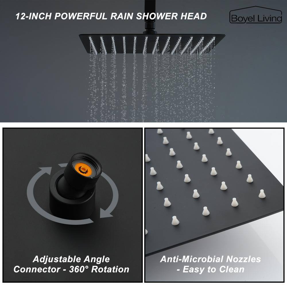 Boyel Living Ceiling Mount Single-Handle 1-Spray Tub and Shower Faucet with 12 in. Fixed Shower Head in Matte Black (Valve Included) SMD-88017B-12