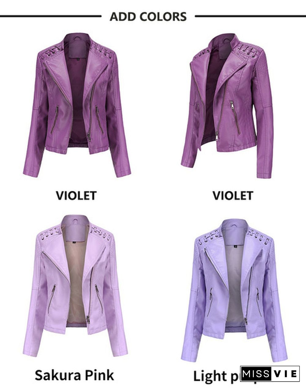 High-quality Fashion Ladies Zipper Casual PU Leather Soft Motorcycle Leather Jacket Coat