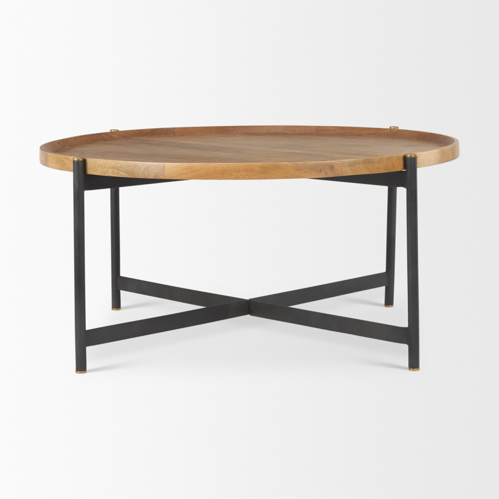 Marquisa (Large) Medium Brown Solid Wood w/ Black Iron Coffee Table   Industrial   Coffee Tables   by Mercana  Houzz