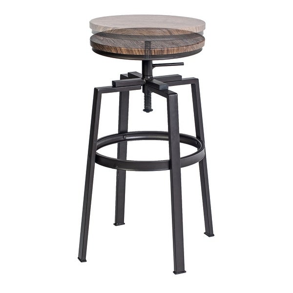 Set of 2 Swivel Adjustable Height Metal and Wood Bar Stools