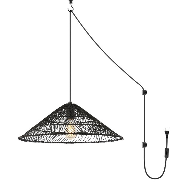 1 light Nova Farmhouse Coastal Rattan Led Pendant Black Jonathan Y