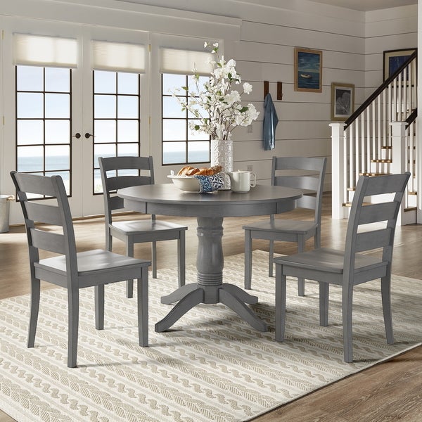 Wilmington II Round Pedestal Base Antique Grey 5-Piece Dining Set by iNSPIRE Q Classic