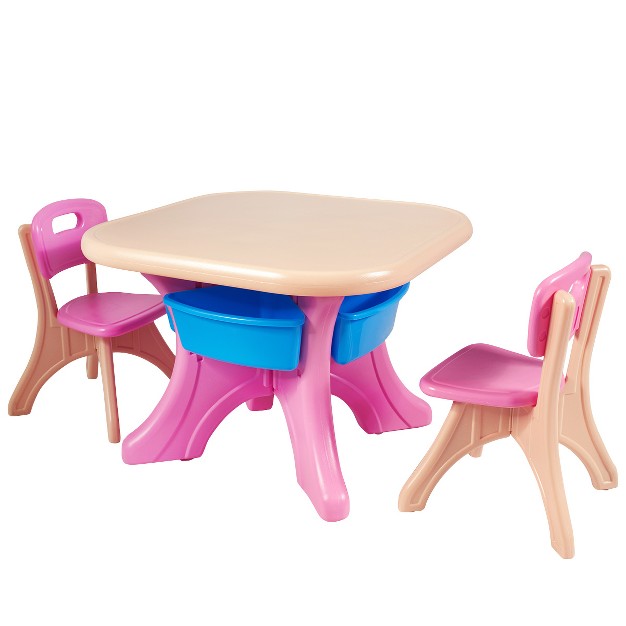 Tangkula 3 Pcs Kids Activity Storage Table amp Chair Set Pink