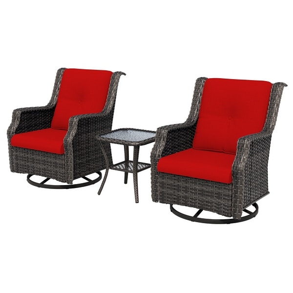 Cozywor 3Piece Wicker Patio Swivel Rocking Chair Outdoor Bistro Set