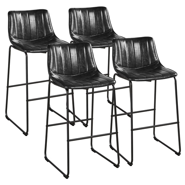 SMILE MART 30 PU Leather Bar Stool Upholstered Armless Metal Stool with Backrest， Set of 4， Black