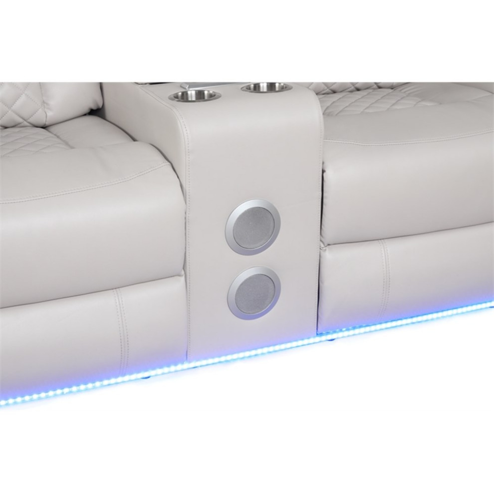 Benz LED  ampPower Reclining Loveseat Made With Faux Leather in Ice/ White   Contemporary   Loveseats   by Homesquare  Houzz