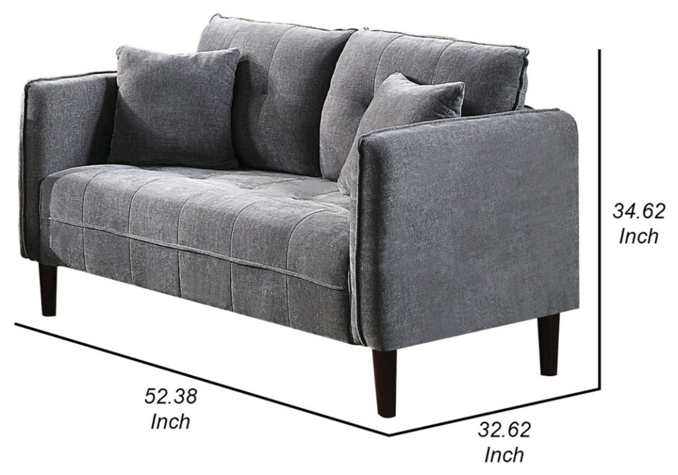 Hak 52 Inch Loveseat Rounded Curved Arms Biscuit Tufting Wood Legs Gray   Transitional   Loveseats   by Dot  ampBo  Houzz