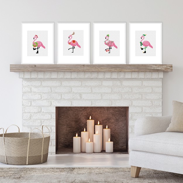 Big Dot Of Happiness Flamingle Bells Unframed Tropical Christmas Linen Paper Wall Art Set Of 4 Artisms 8 X 10 Inches