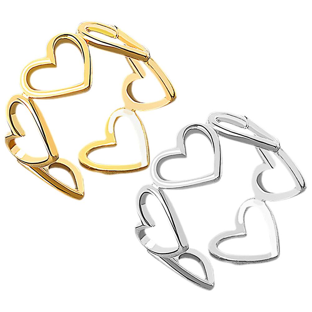 2pcs Love Heart Rings Open Rings Women Simple Rings Hollow Out Temperament Rings