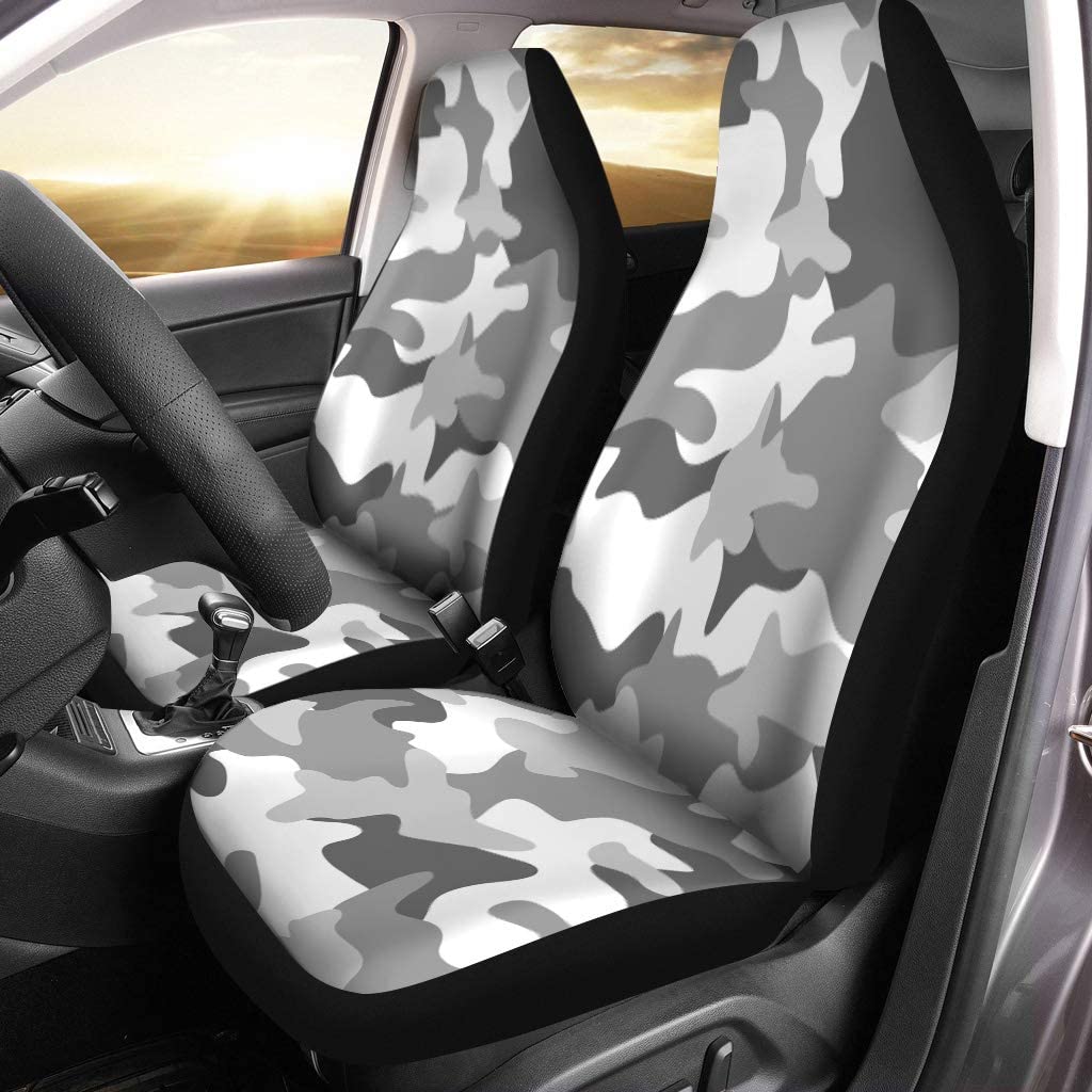 KXMDXA Set of 2 Car Seat Covers Colorful Grey Camouflage Pattern Abstract Light Green Camo Snow Universal Auto Front Seats Protector Fits for Car，SUV Sedan，Truck