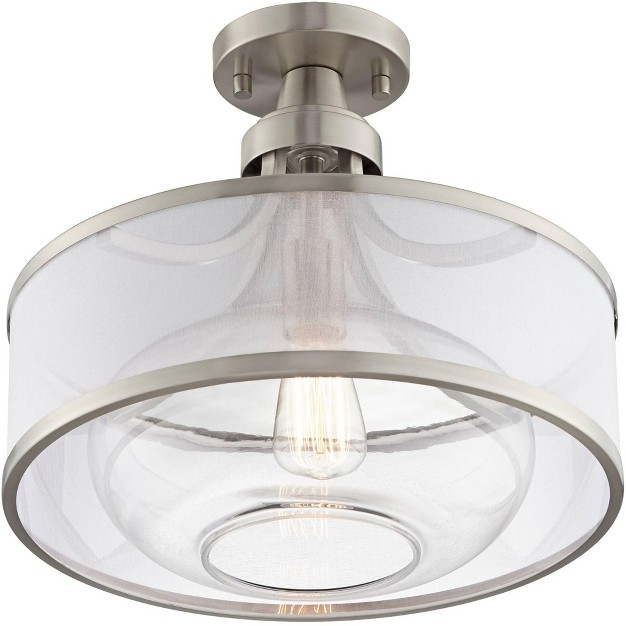 Wide Brushed Nickel Silver Organza Clear Glass Shade For Bedroom Kitchen