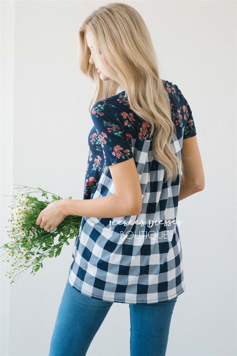 Floral Front Plaid Back Top