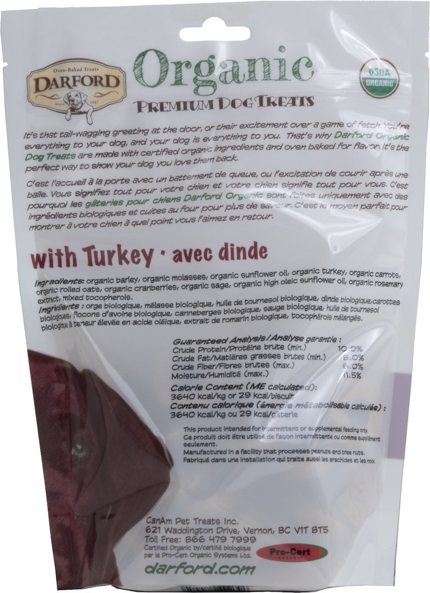 Darford Organic Premium Turkey Dog Treats， 12-oz bag