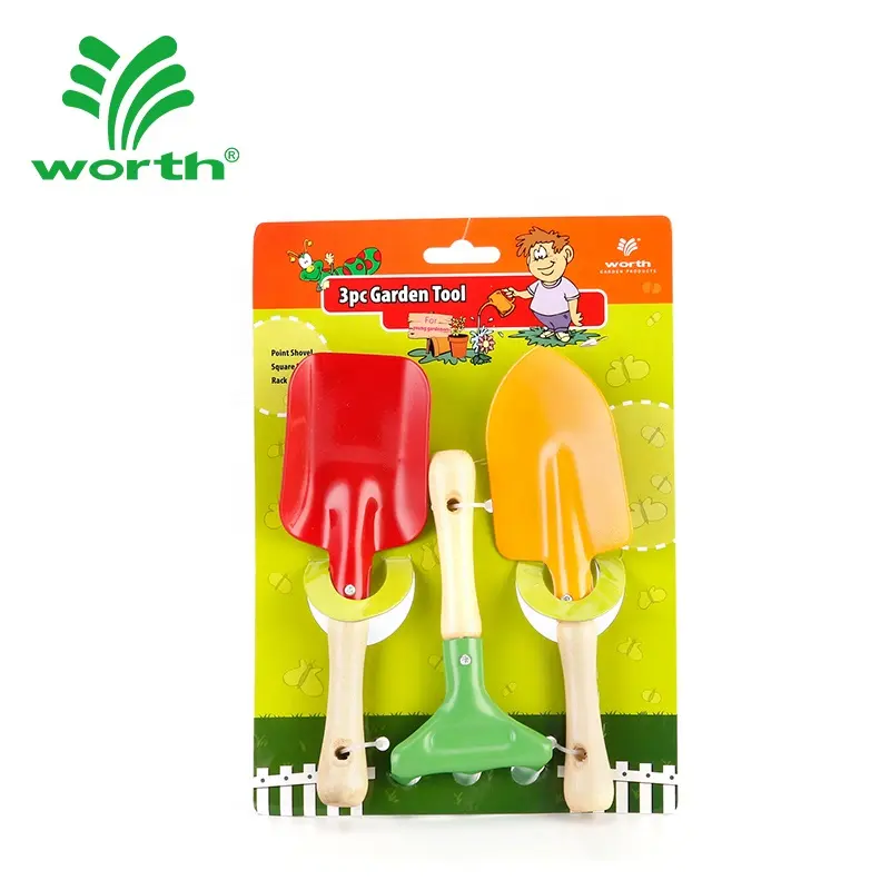 3PCS Safe Colorful Wooden Handle Mini Gardening Children Hand Set Kids Garden Tool