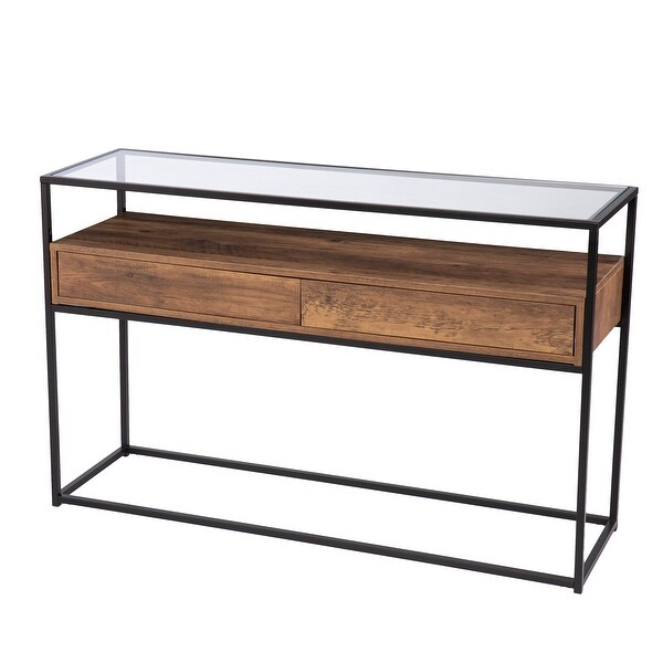 SEI Furniture Ottone Industrial Brown Wood Console Table