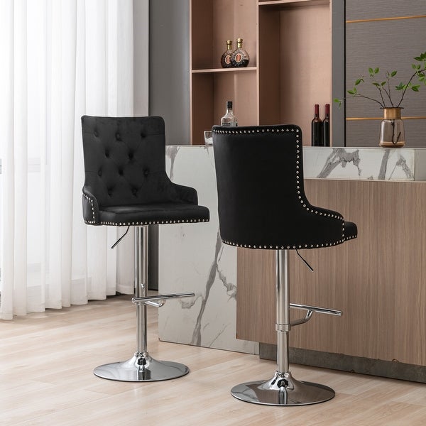 Swivel Velvet Barstools Adjusatble Seat Height， Set of 2