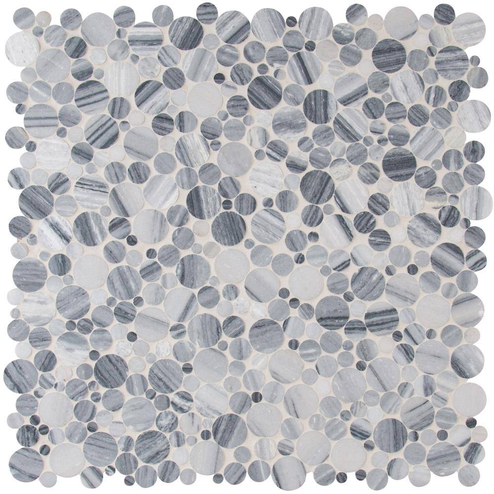 MSI Alaska Gray 12 in. x 12 in. Polished Marble Floor and Wall Mosaic Tile (1 sq. ft.Each) SMOT-PEB-ALGRY