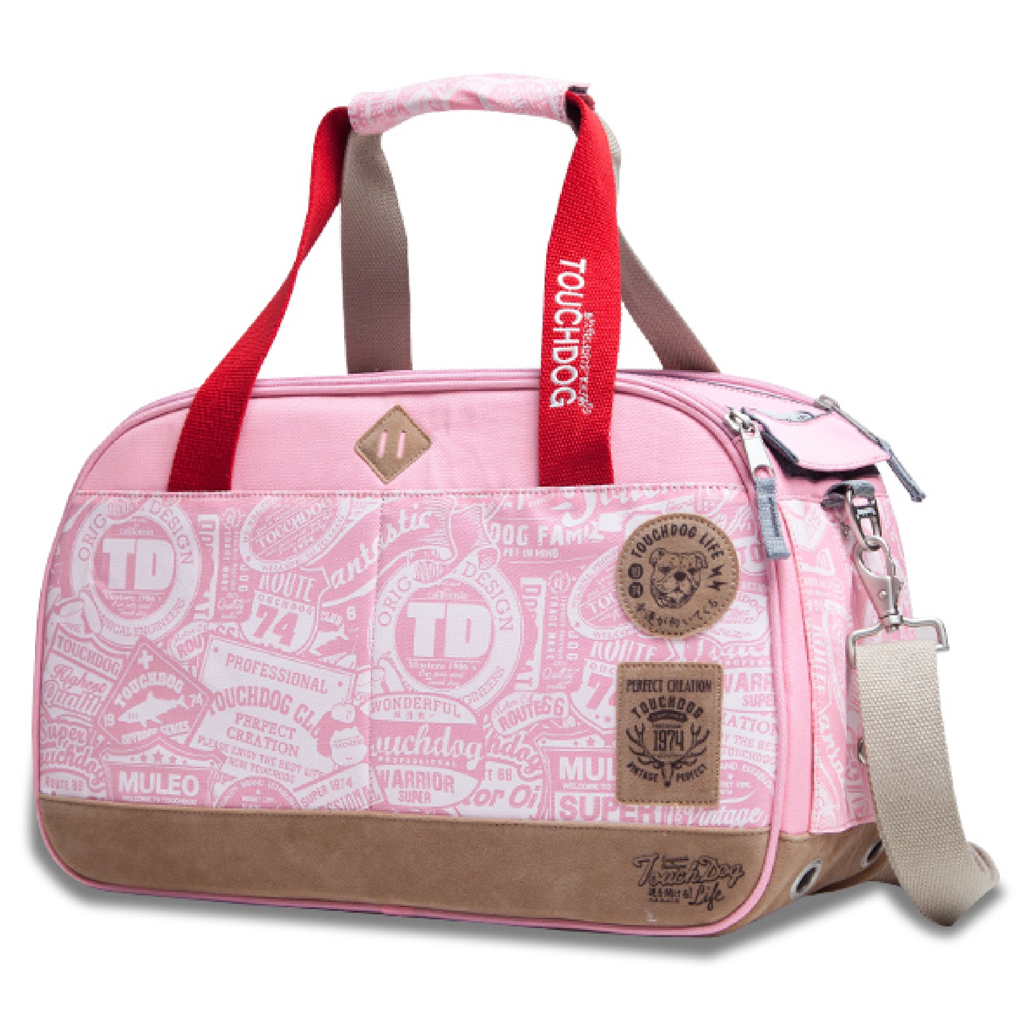 Touchdog Pink Airline Approved Around-The-Globe Passport Designer Pet Carrier， 18.1