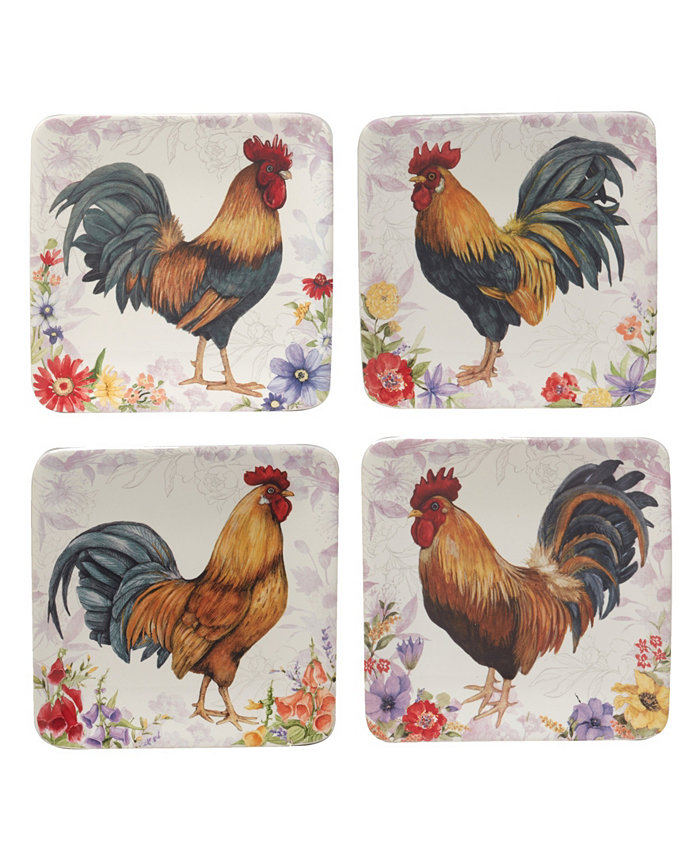 Certified International Floral Rooster Set of 4 Canape Plates 6