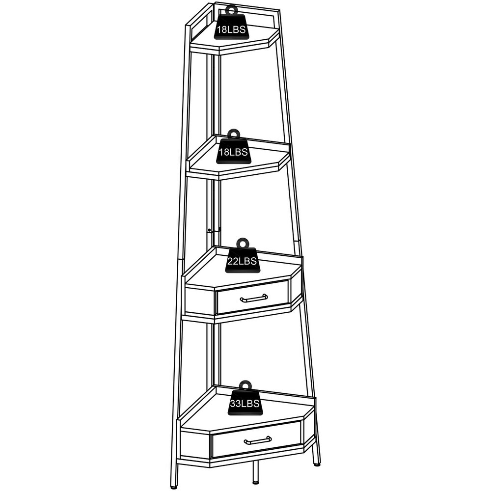 Corner Shelf with 2 Small Storage Cabinets  72.6'' Tall 4 tier Industrial Bookcase for Living Room  Office