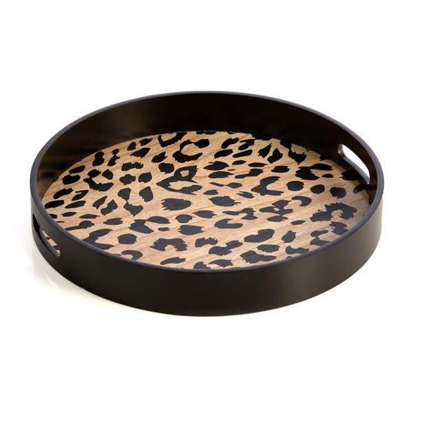 Shiraleah Black Round Leopard Print Tray