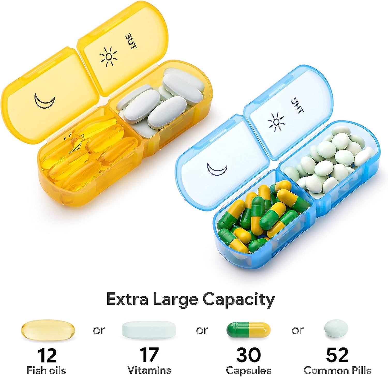 Large Weekly Pill Organizer 2 Times A Day，  7 Day Pill Box Case Am Pm Portable Travel Medicine Organizer Box Big Compartments For Pills Vitamin Fish O