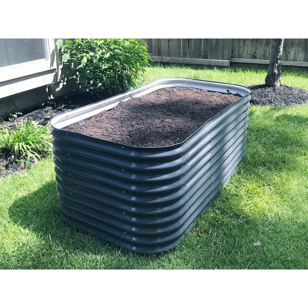 vego garden 32 in. Extra-Tall 9-In-1 Modular Modern Gray Metal Raised Garden Bed Kit VB9N132MG