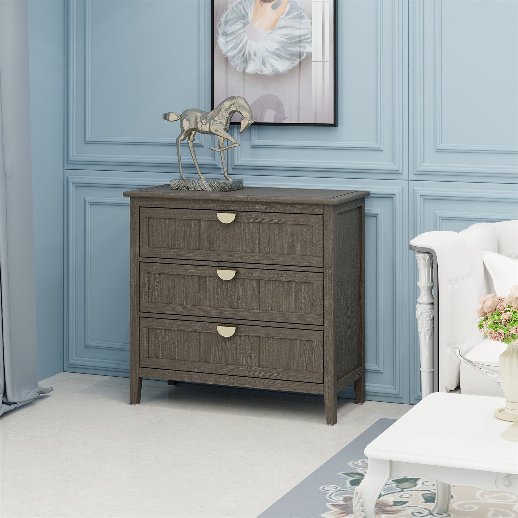 3 Drawer Wooden Cabinet Suitable for Bedroom， Living Room - - 37834894