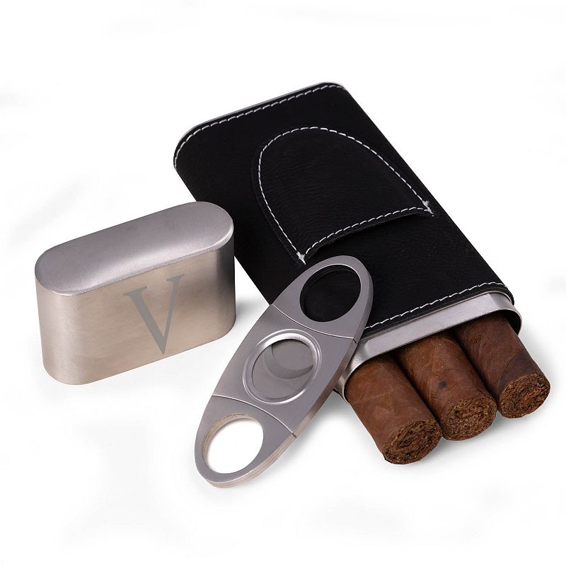 Monogrammed Finley Black Cigar Case and Cutter