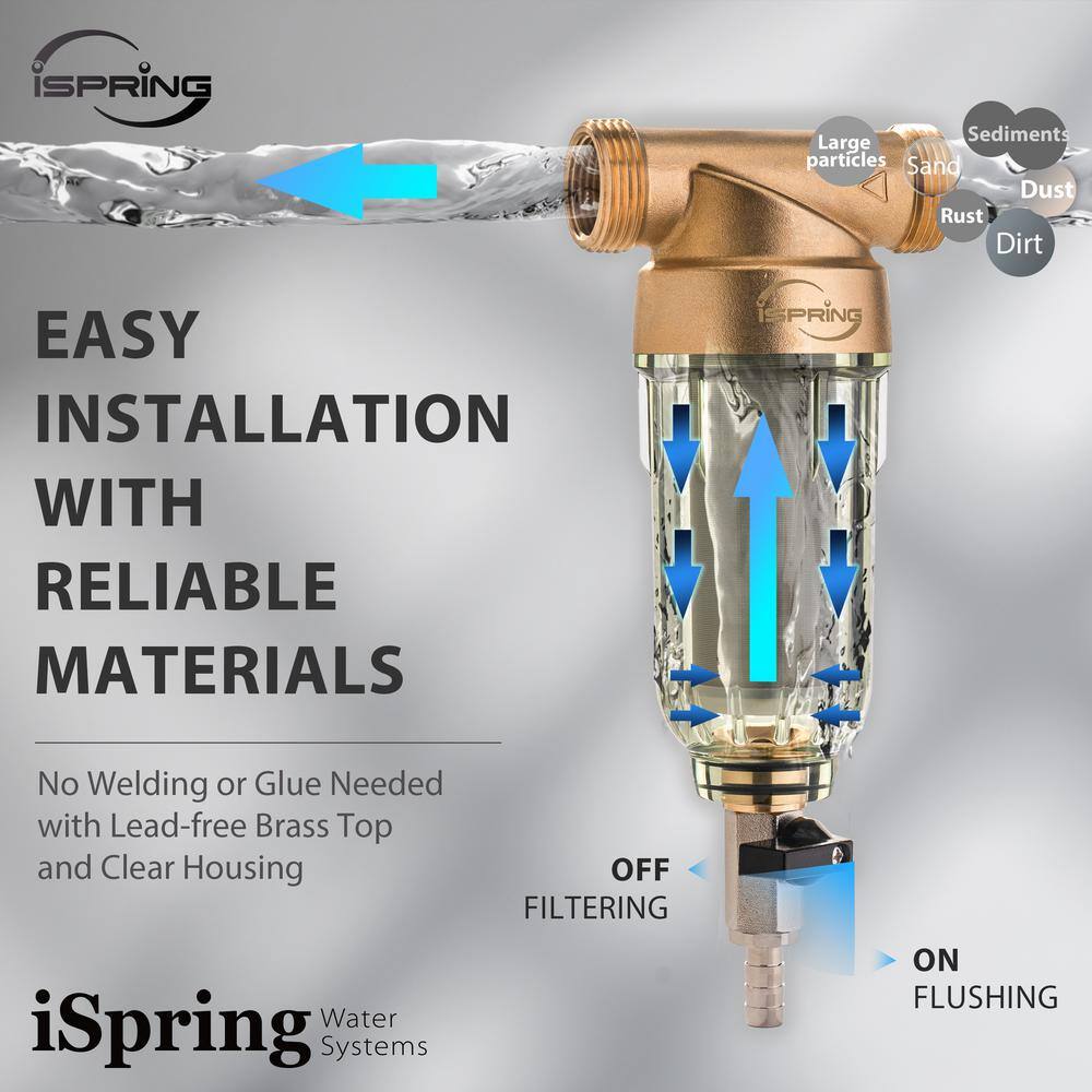 ISPRING WSP-50 Reusable Spin Down Sediment Water Filter 20 GPM 1 in. MNPT 34 in. FNPT WSP-50